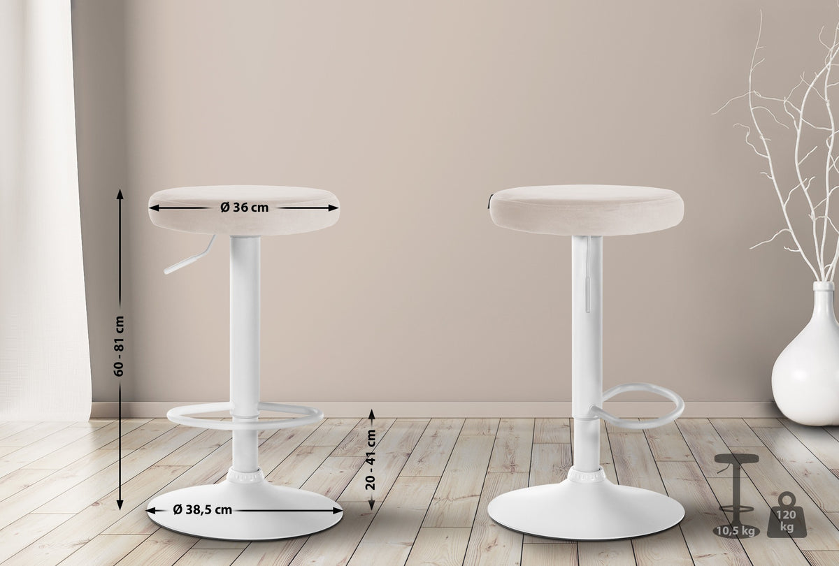 Set van 2 barkrukken Ponte fluweel creme,Metaal mat wit creme