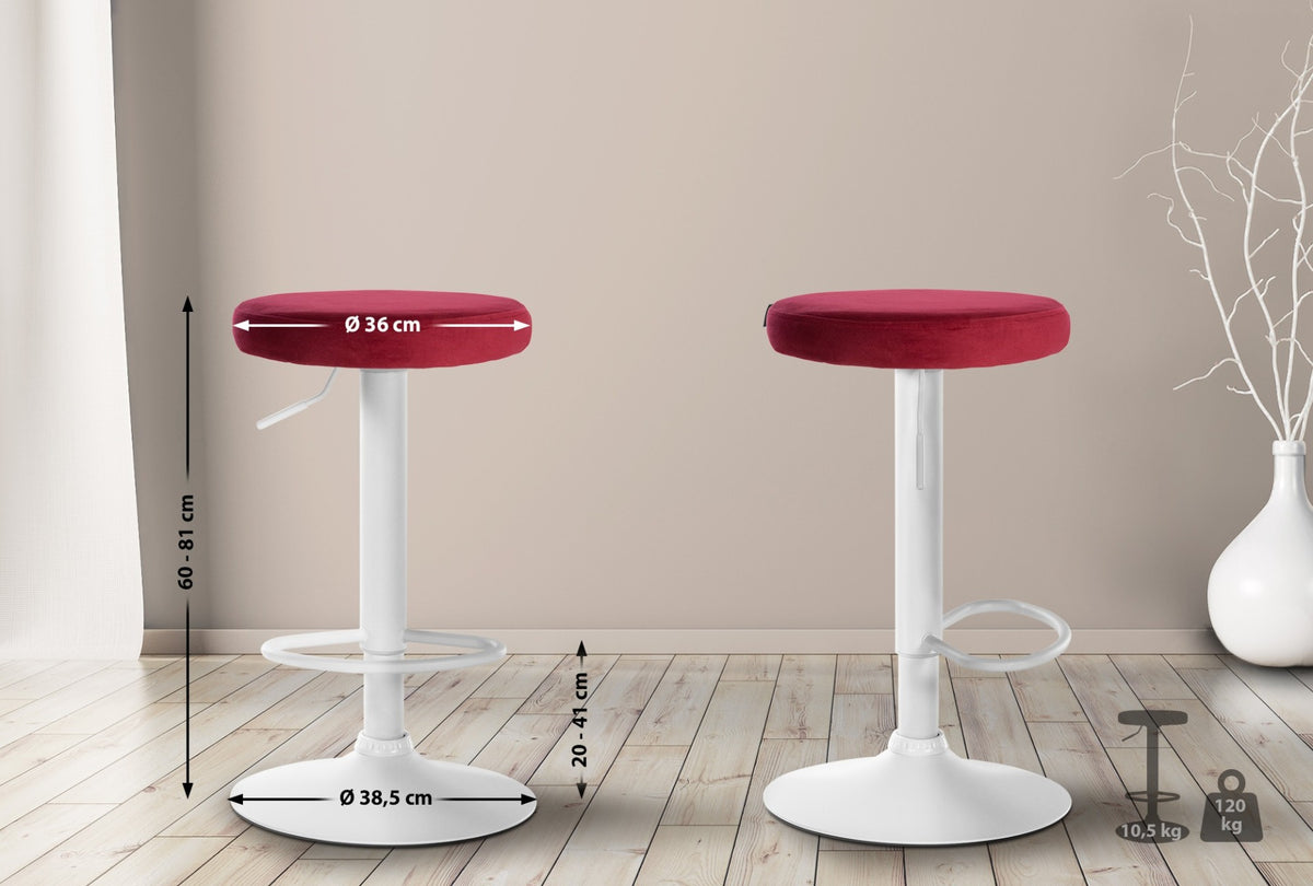 Set van 2 barkrukken Ponte fluweel rood,Metaal mat wit rot