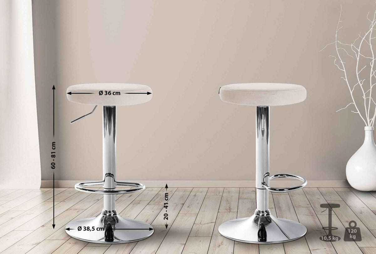 Set van 2 barkrukken Ponte fluweel creme,Metaal in chroomoptiek creme