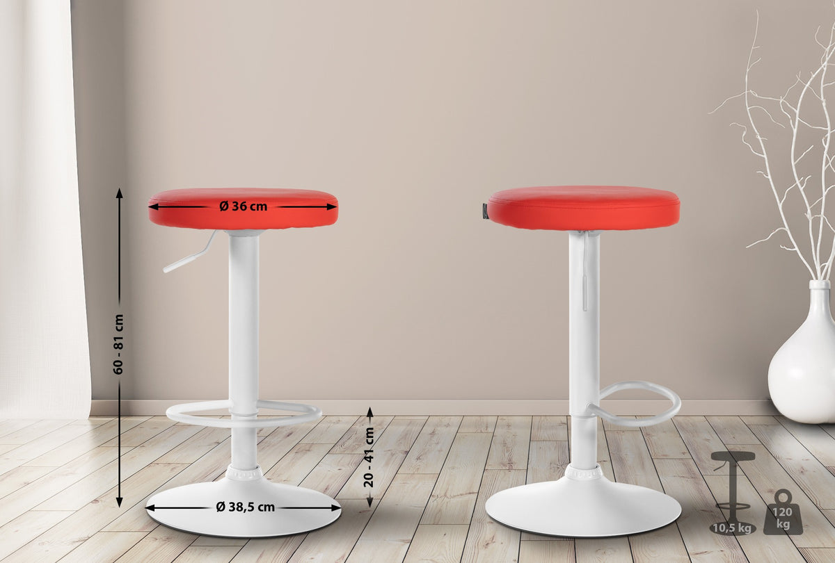 Set van 2 barkrukken Ponte kunstleer rood,Metaal mat wit rot