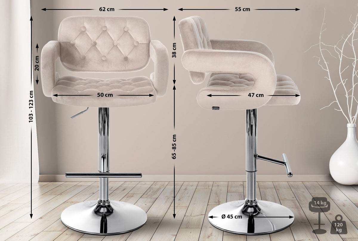 Barkruk Dublin fluweel creme,Metaal in chroomoptiek creme