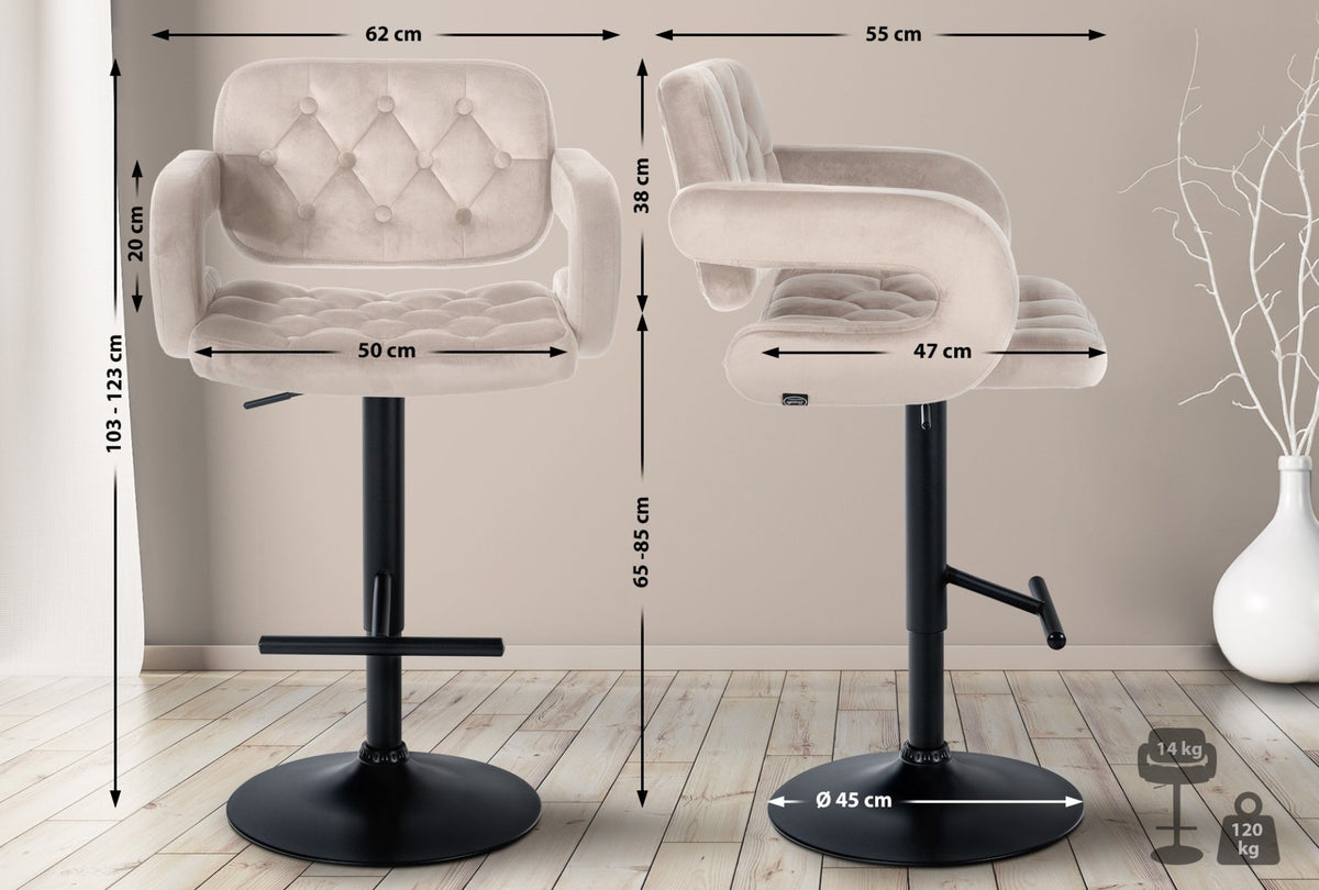 Barkruk Dublin fluweel creme,Metaal mat zwart creme