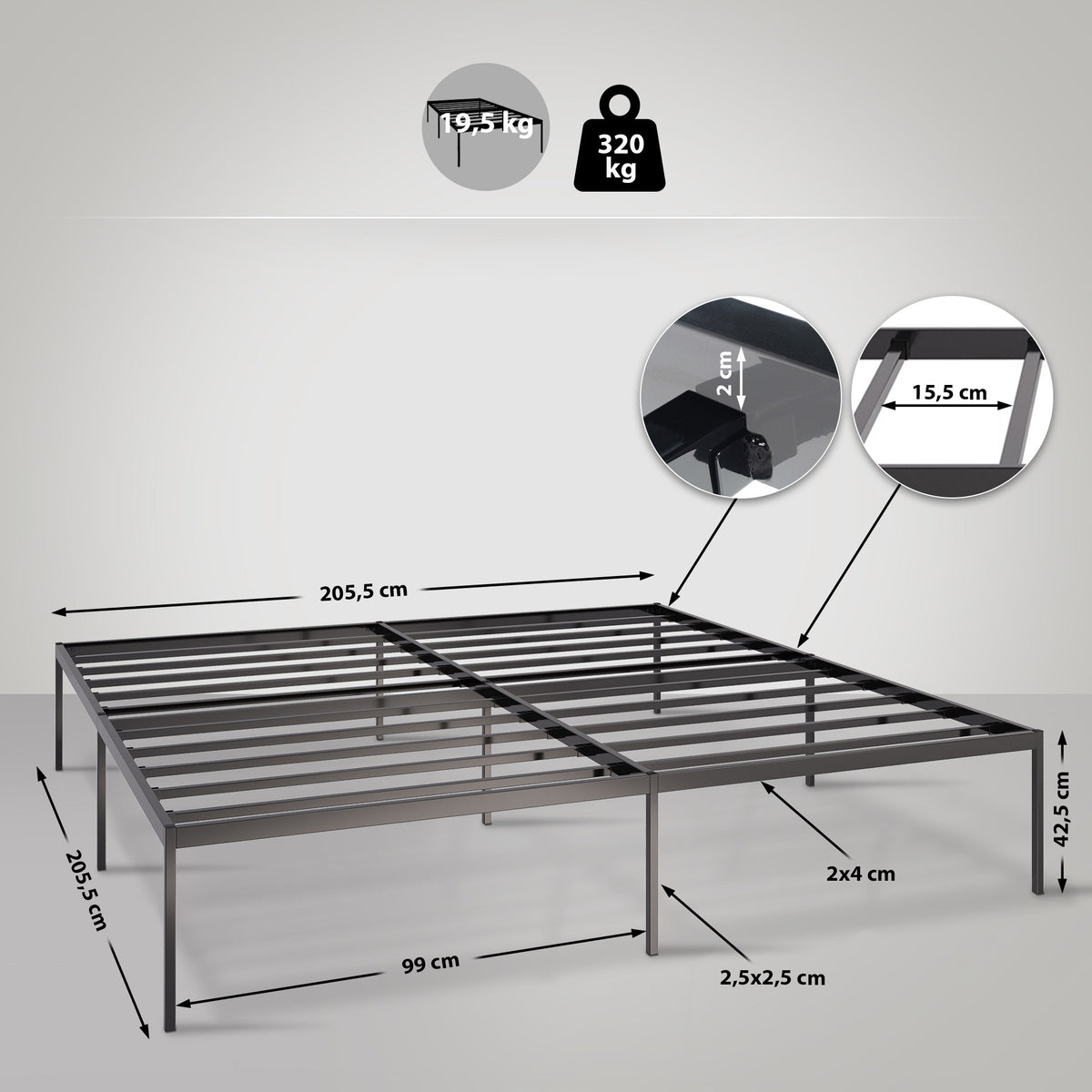 Metalen bed Fargo zwart,200x200x42 cm schwarz