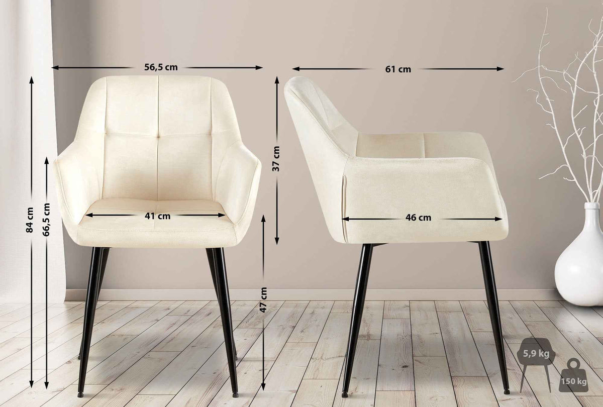 Set van 2 eetkamerstoelen Emia Velvet creme creme