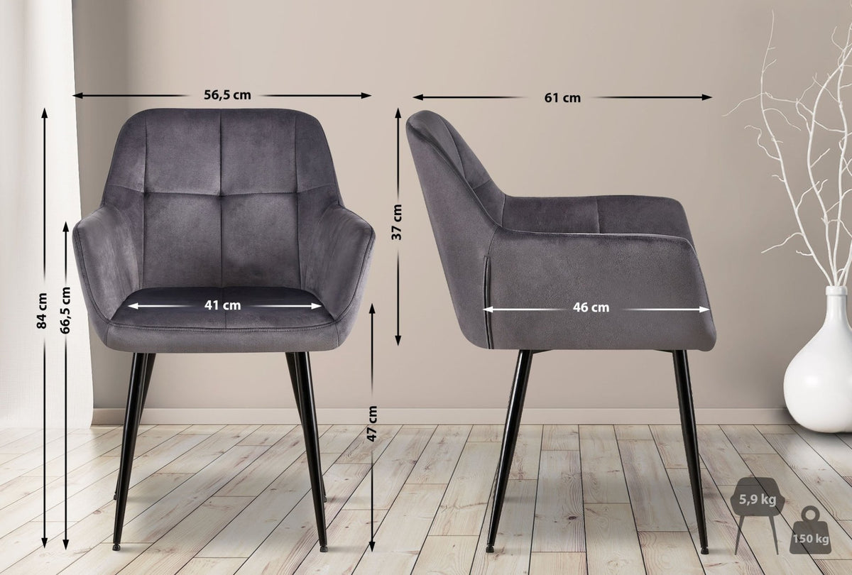 Set van 2 eetkamerstoelen Emia Velvet grijs grau