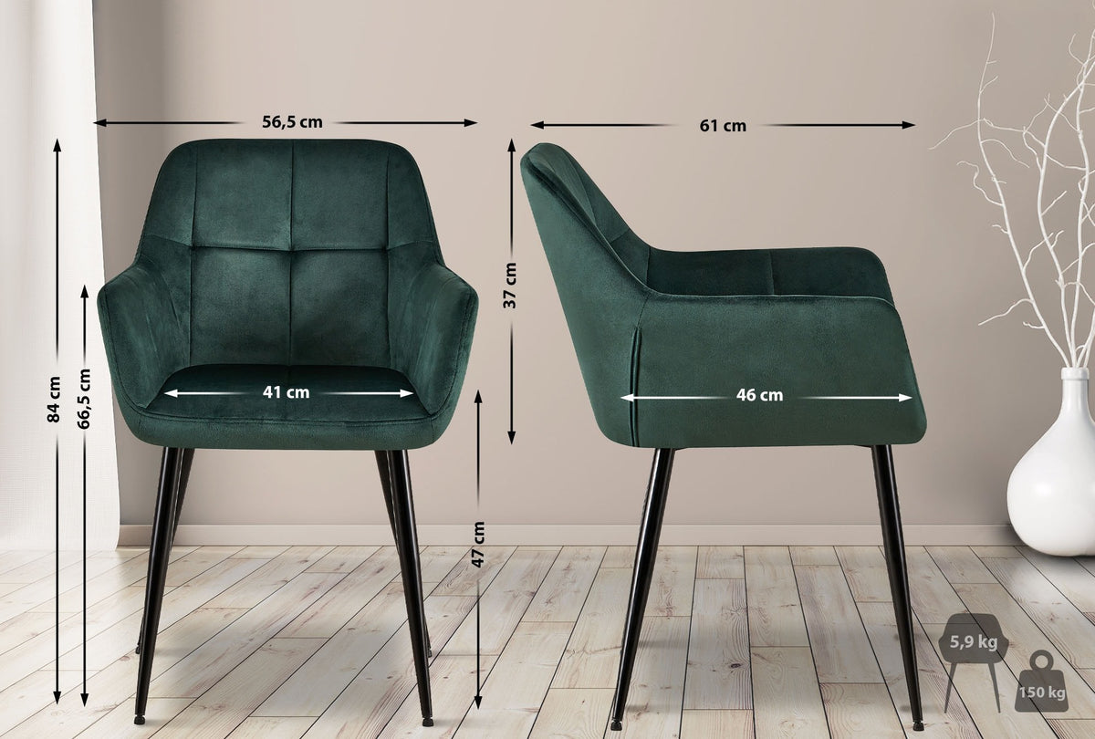 Set van 2 eetkamerstoelen Emia Velvet groen grün