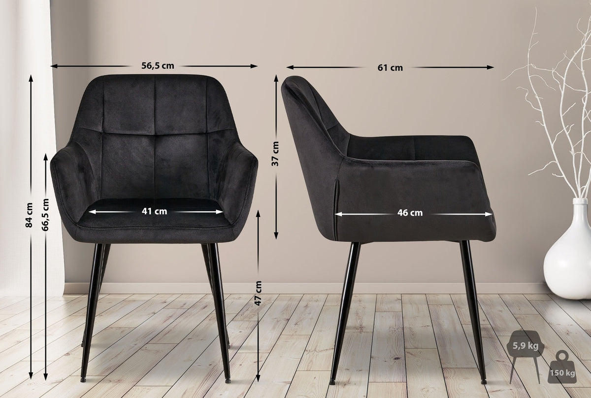 Set van 2 eetkamerstoelen Emia Velvet zwart schwarz