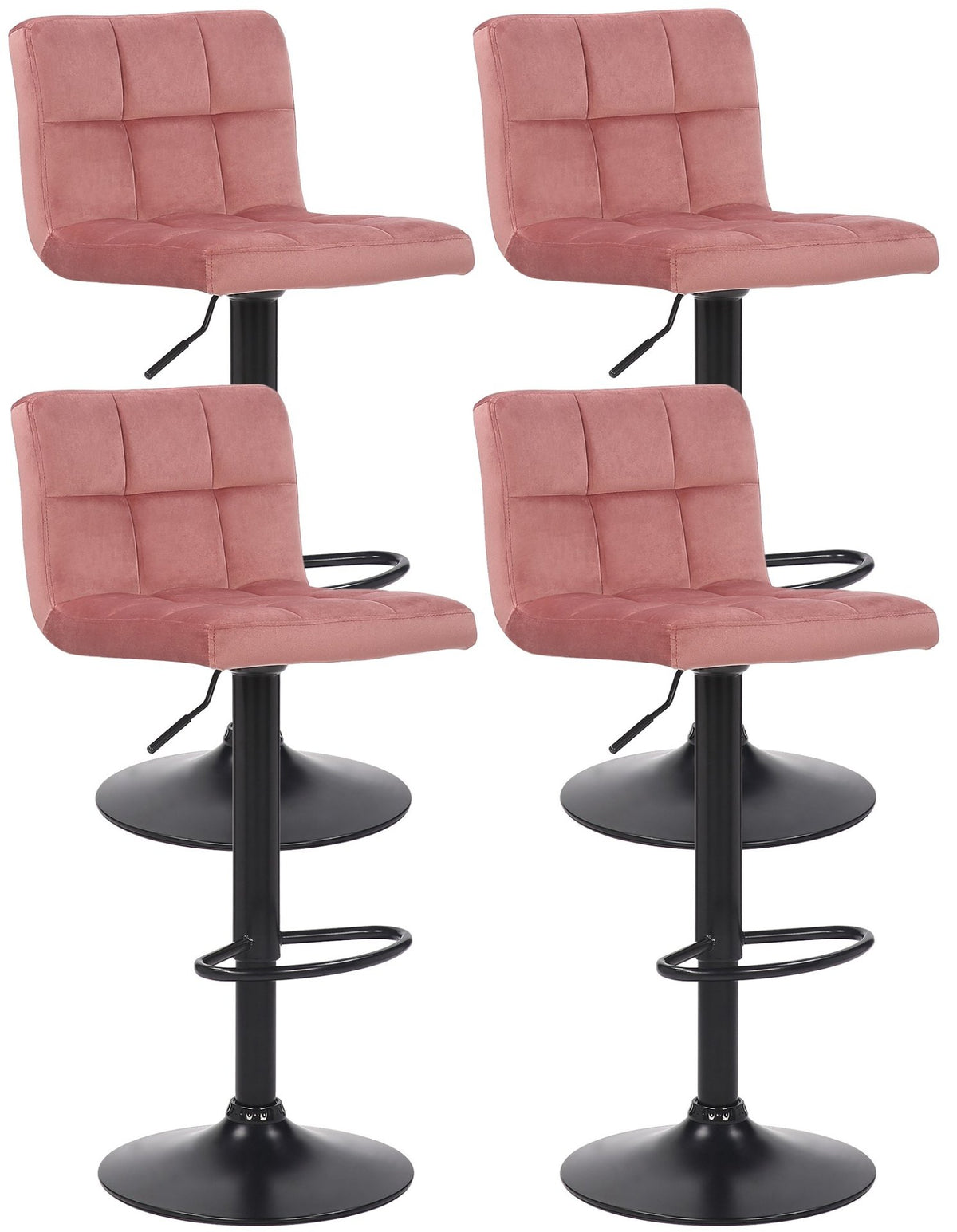 Set van 4 barkrukken Feni fluweel roze pink