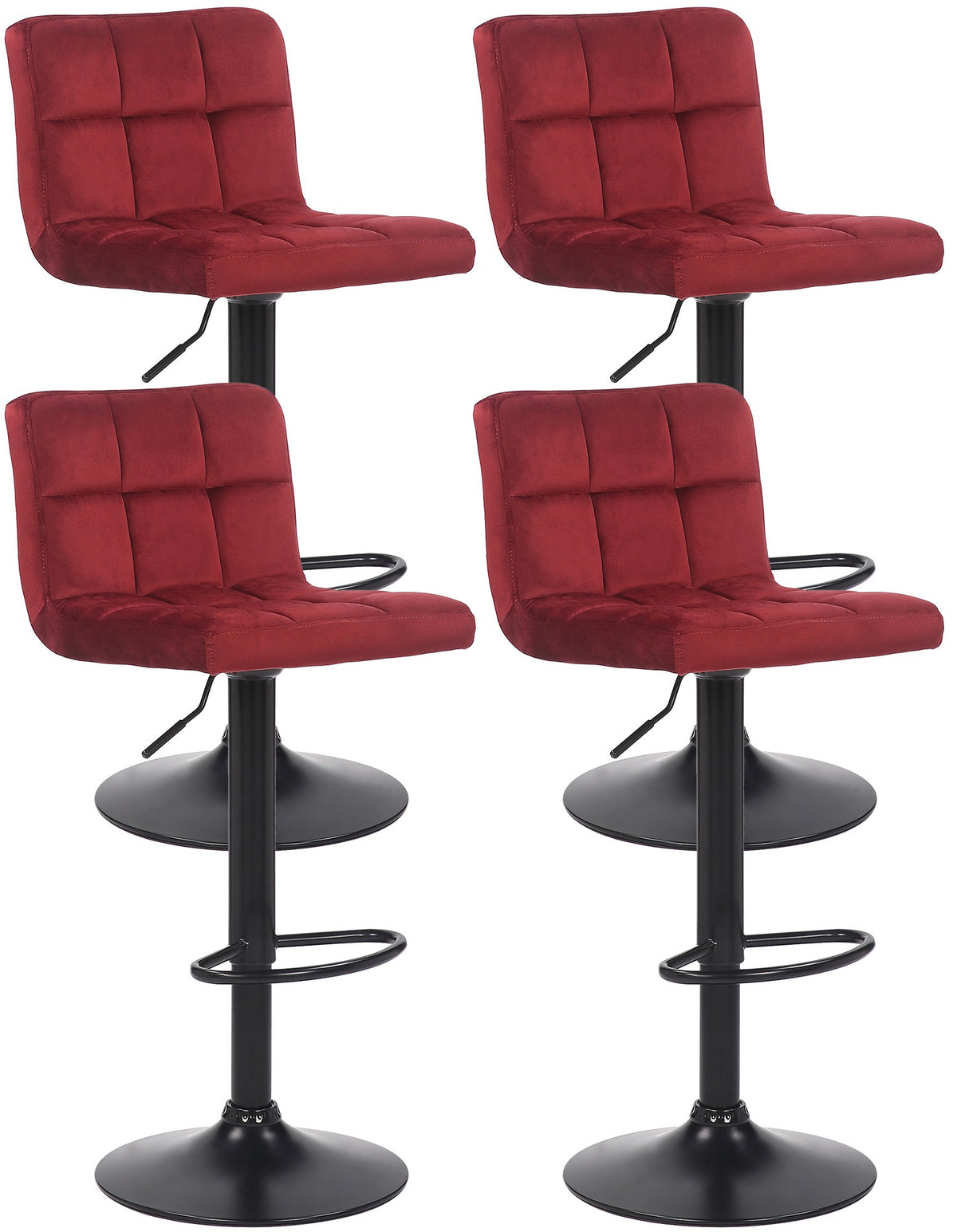 Set van 4 barkrukken Feni fluweel rood rot