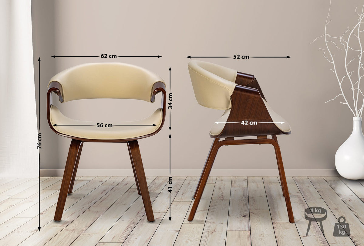 Set van 2 eetkamerstoelen Foley walnoot/creme,Kunstleer walnuss/creme