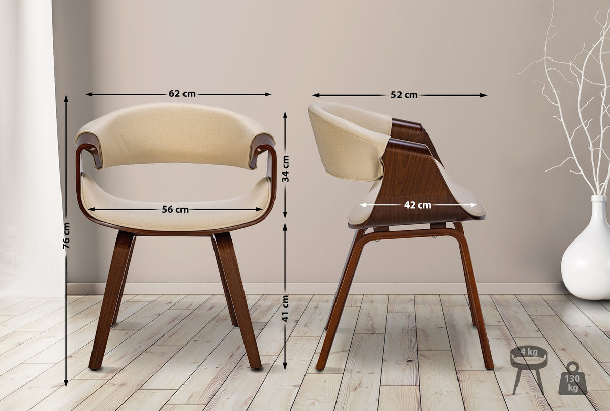 Set van 2 eetkamerstoelen Foley walnoot/creme,Stof walnuss/creme