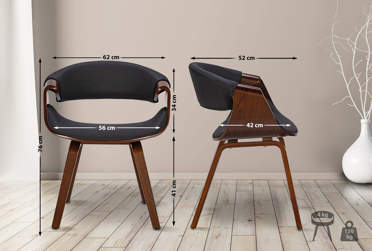 Set van 2 eetkamerstoelen Foley walnoot/zwart,Stof walnuss/schwarz