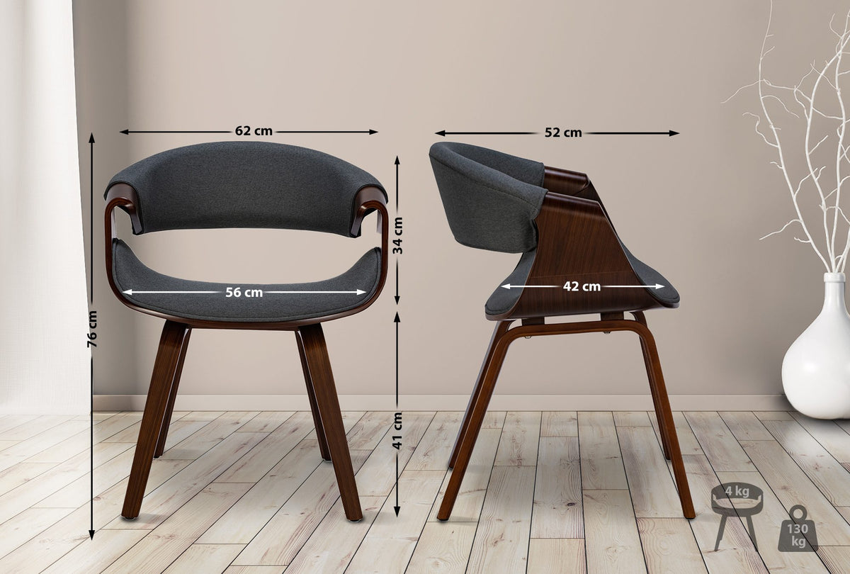 Set van 2 eetkamerstoelen Foley walnoot/grijs,Stof walnuss/grau