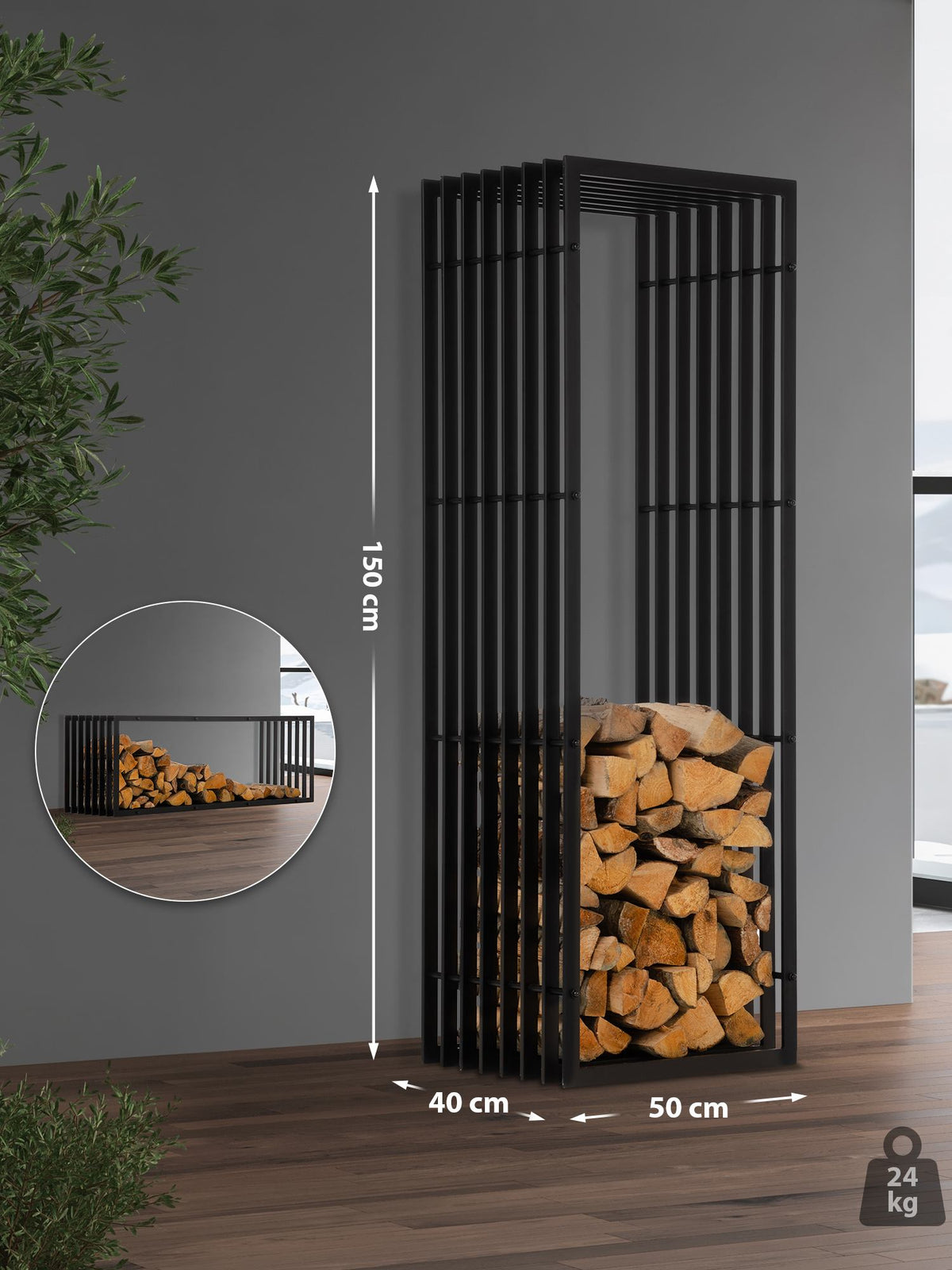 Brandhoutrek Irving wandrek 40x50x150 cm schwarz-matt