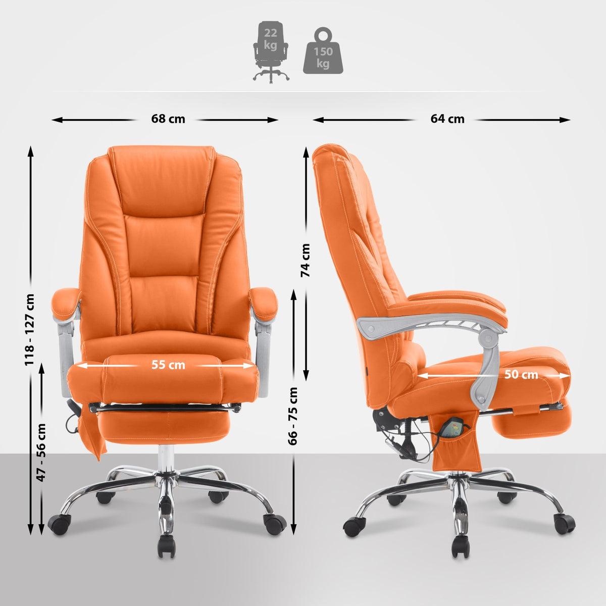 Pacific bureaustoel met massagefunctie V2 kunstleer oranje orange