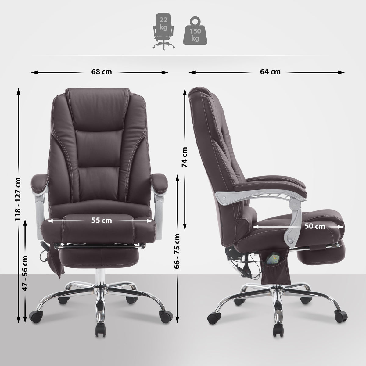 Pacific bureaustoel met massagefunctie V2 kunstleer bruin braun