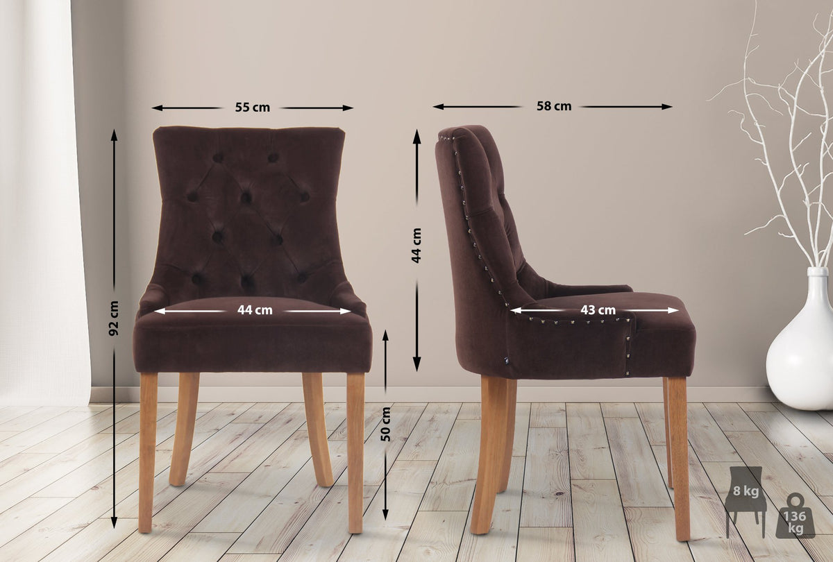 Set van 4 eetkamerstoelen Aberdeen Fluweel bruin,antiek licht braun