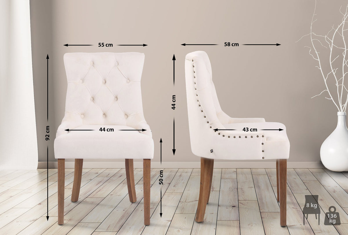 Set van 4 eetkamerstoelen Aberdeen Fluweel creme,antiek licht creme