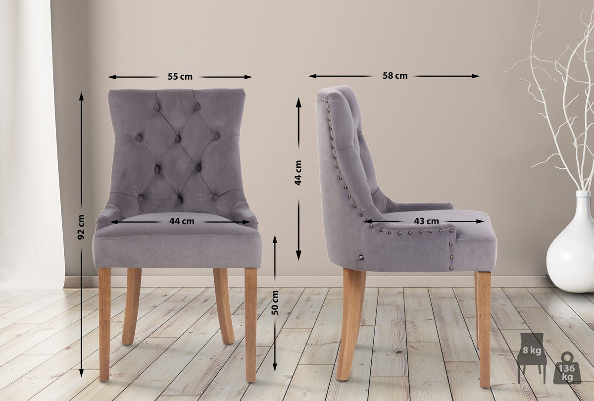 Set van 4 eetkamerstoelen Aberdeen Fluweel grijs,antiek licht grau