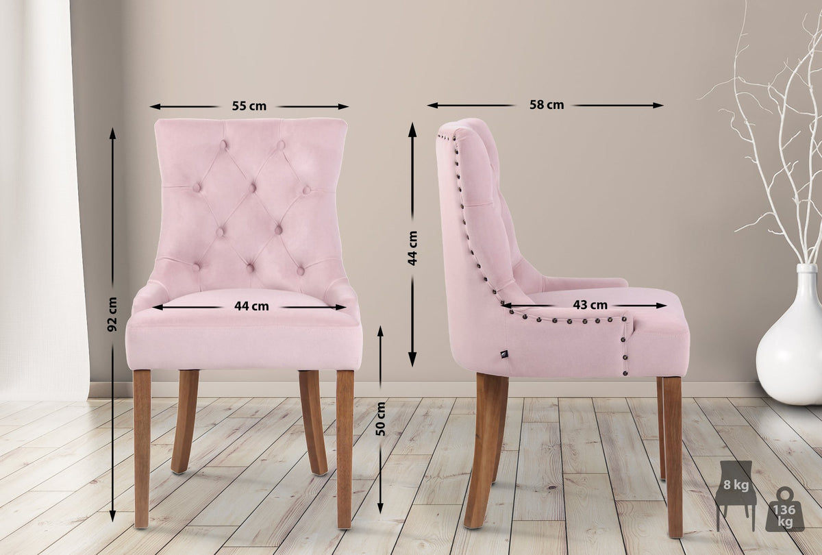 Set van 4 eetkamerstoelen Aberdeen Fluweel roze,antiek licht pink