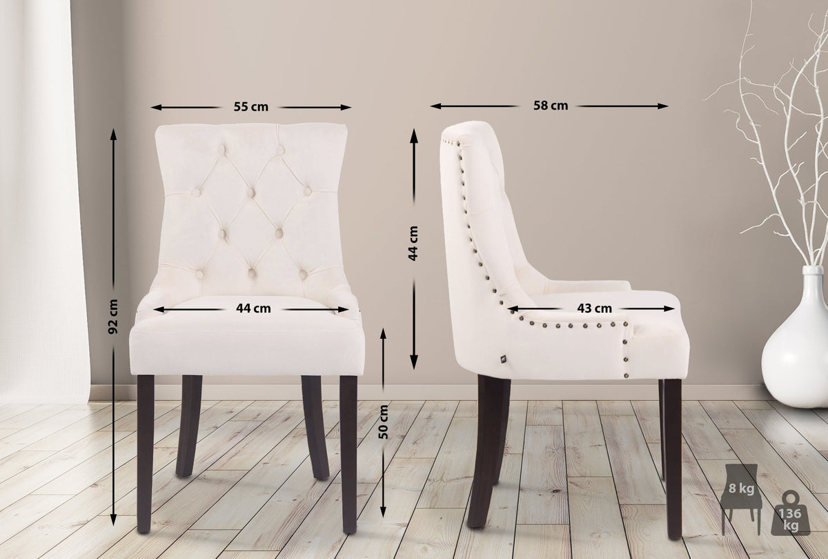 Set van 4 eetkamerstoelen Aberdeen Fluweel creme,antiek creme