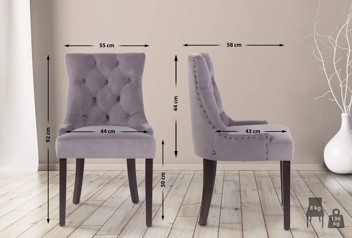 Set van 4 eetkamerstoelen Aberdeen Fluweel grijs,antiek grau