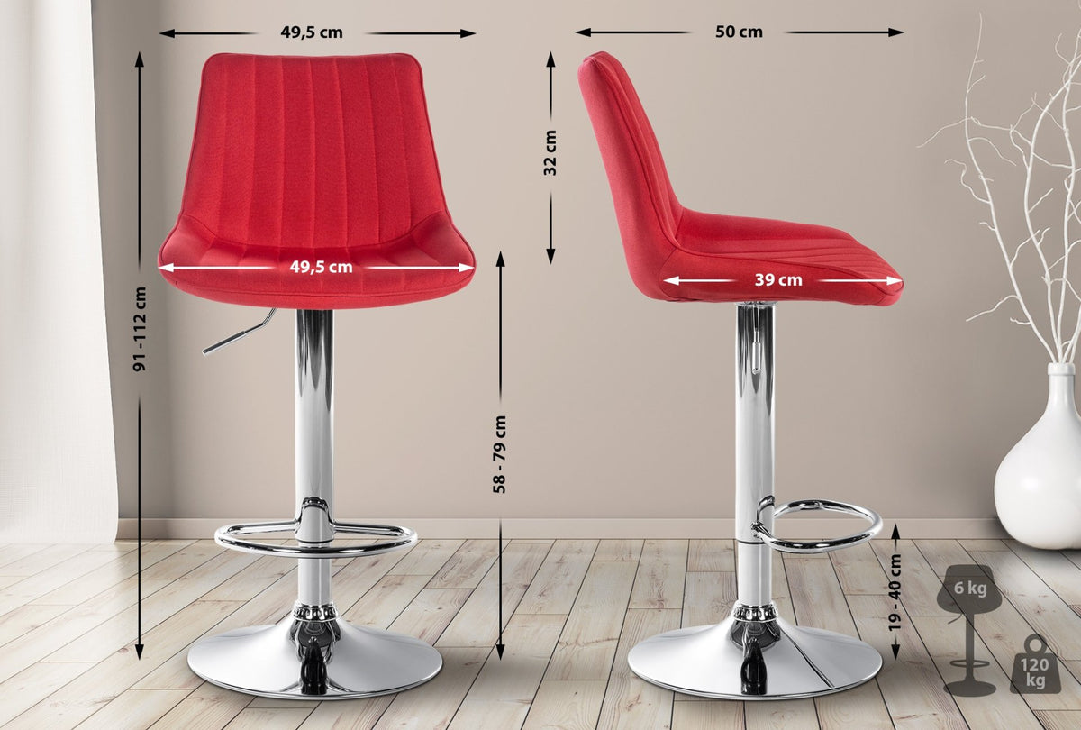 Set van 2 barkrukken Toni stof rood,Metaal in chroomoptiek rot