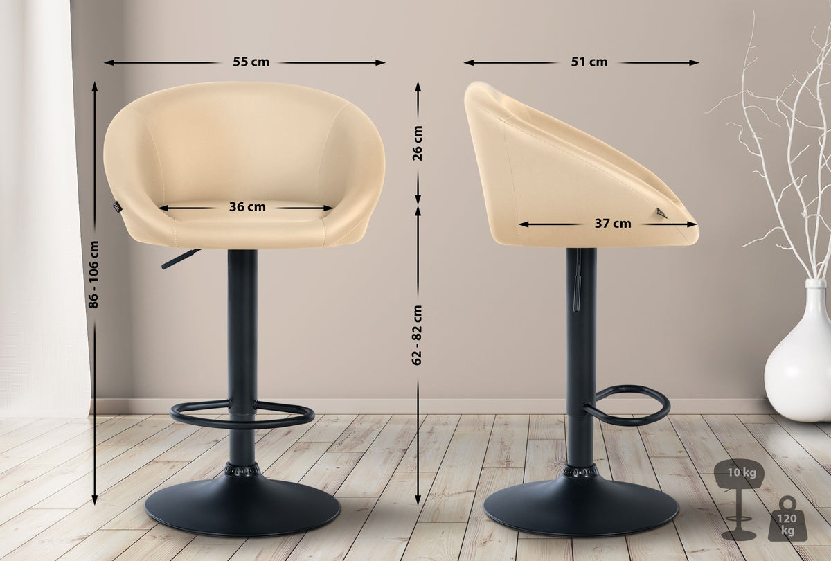Barkruk Davie kunstleer creme,Metaal mat zwart creme
