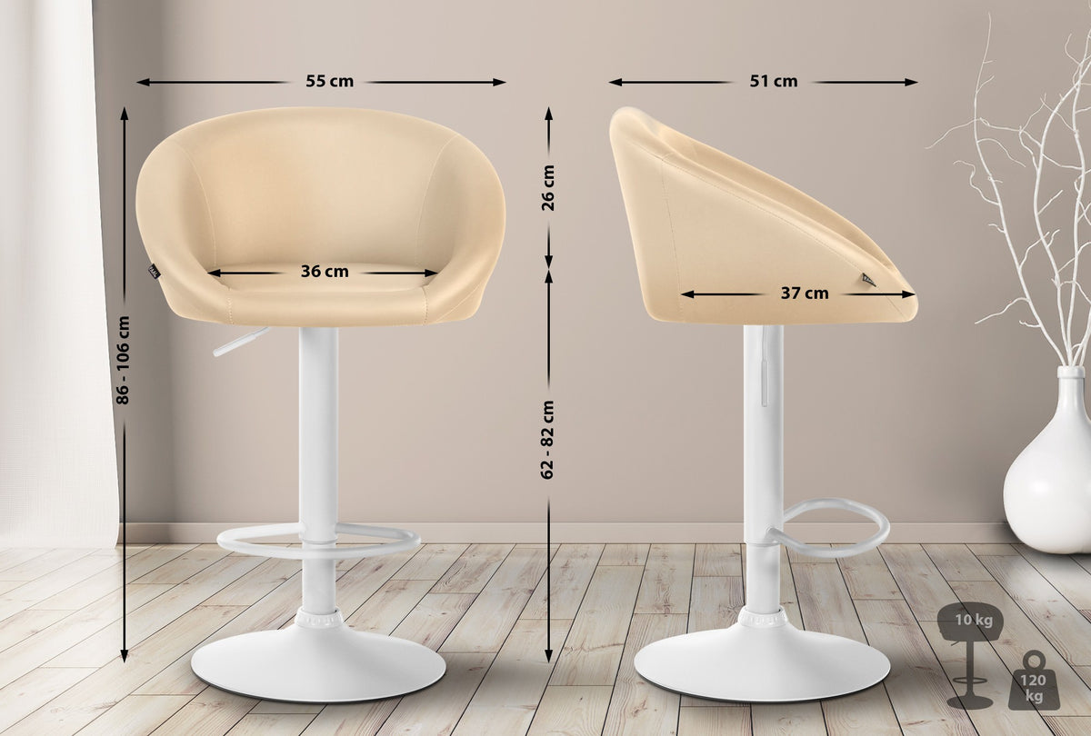 Barkruk Davie kunstleer creme,Metaal mat wit creme