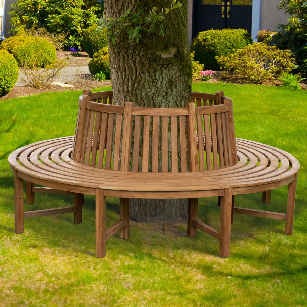 Baumbank Nila 206cm rund mit Rückenlehne braun