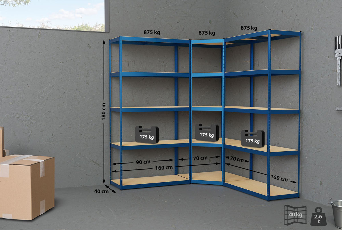 Magazijnstelling metaal 3-delig blauw blau