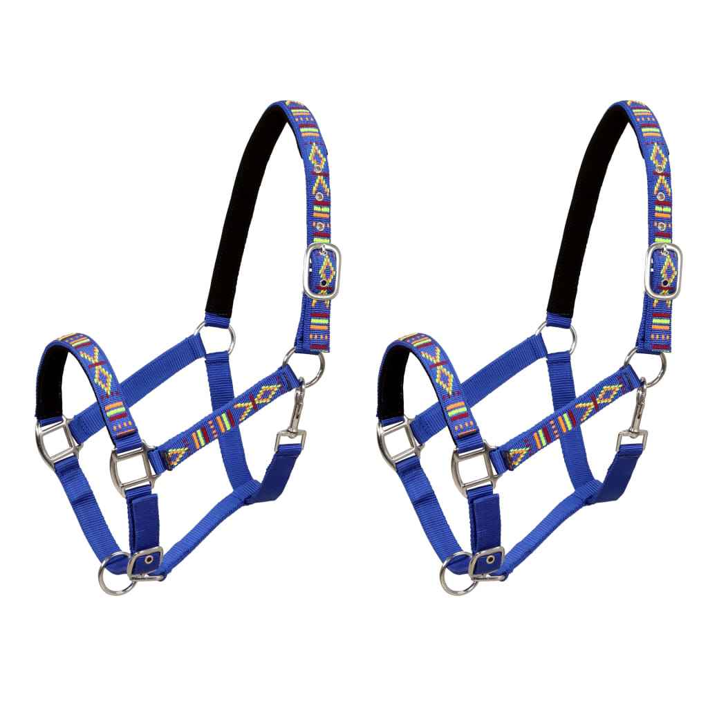 vidaXL Hoofdstellen voor paard maat cob nylon blauw 2 st