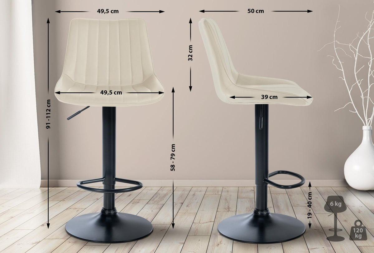 Set van 2 barkrukken Toni kunstleer creme,Metaal mat zwart creme