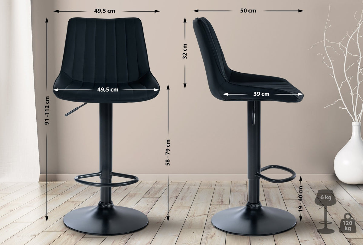 Set van 2 barkrukken Toni kunstleer zwart,Metaal mat zwart schwarz