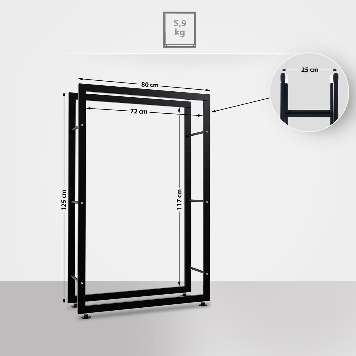 Brandhoutrek Keri zwart,25x80x125 cm schwarz