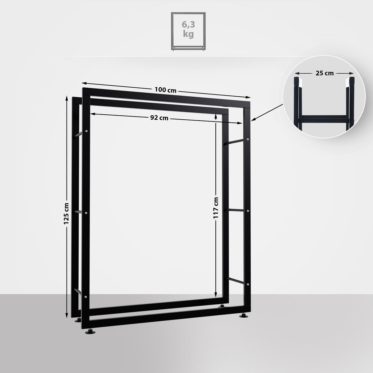 Brandhoutrek Keri zwart,25x100x125 cm schwarz