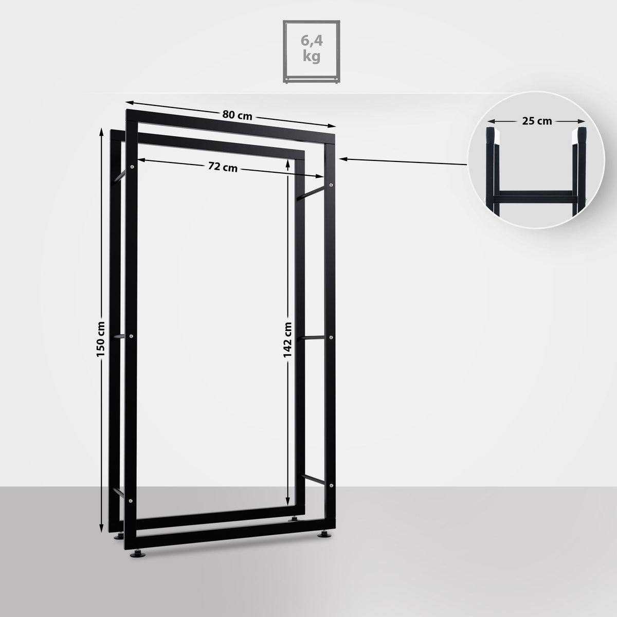 Brandhoutrek Keri zwart,25x80x150 cm schwarz