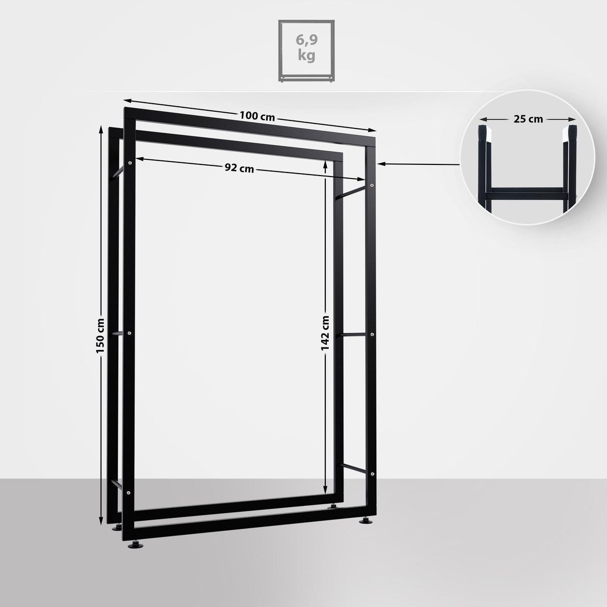 Brandhoutrek Keri zwart,25x100x150 cm schwarz