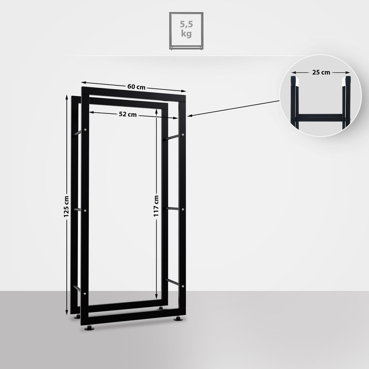 Brandhoutrek Keri zwart,25x60x125 cm schwarz