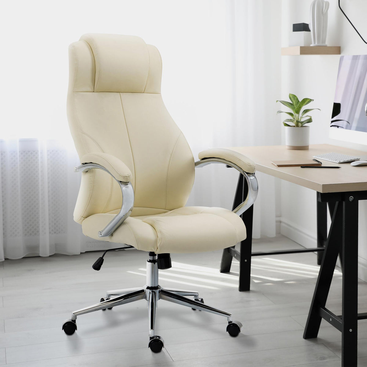 Bureaustoel Salford echt leren creme creme