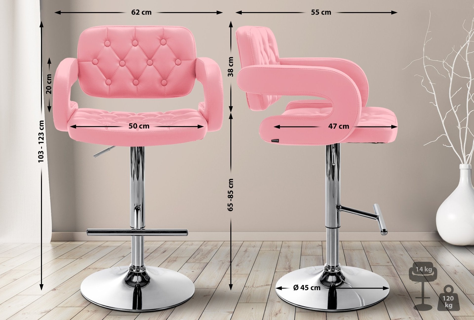 Barkruk Dublin roze,chroom pink
