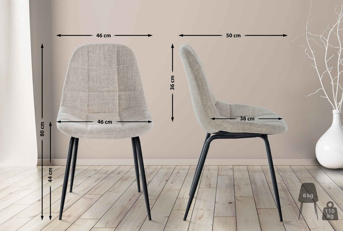 Set van 2 Eetkamerstoelen Tom creme,Stof creme