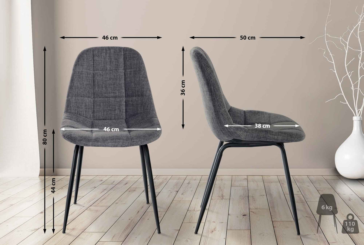 Set van 2 Eetkamerstoelen Tom licht grijs,Stof hellgrau