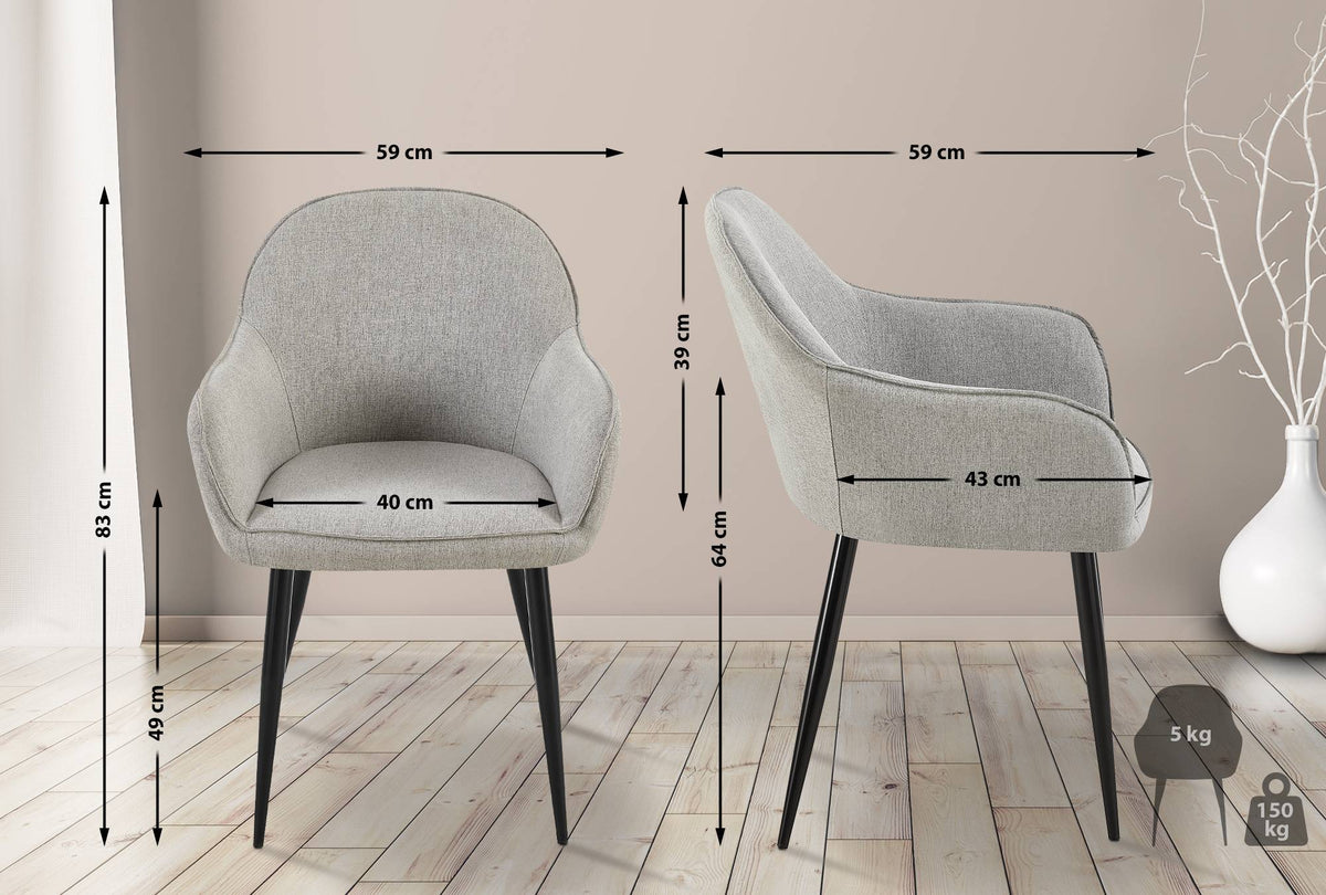 Set van 2 Eetkamerstoelen Boise Stof grijs grau
