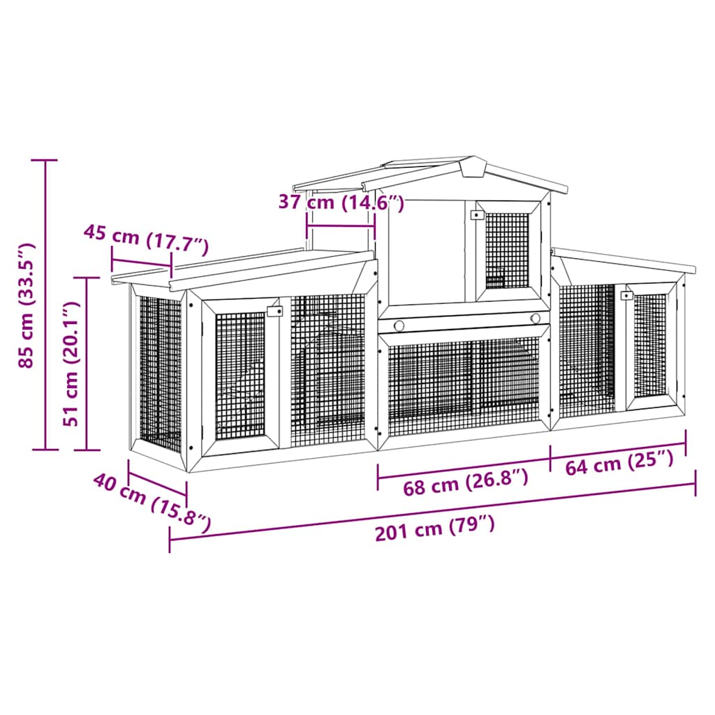 vidaXL Konijnenhok voor buiten met daken groot hout - Aashly