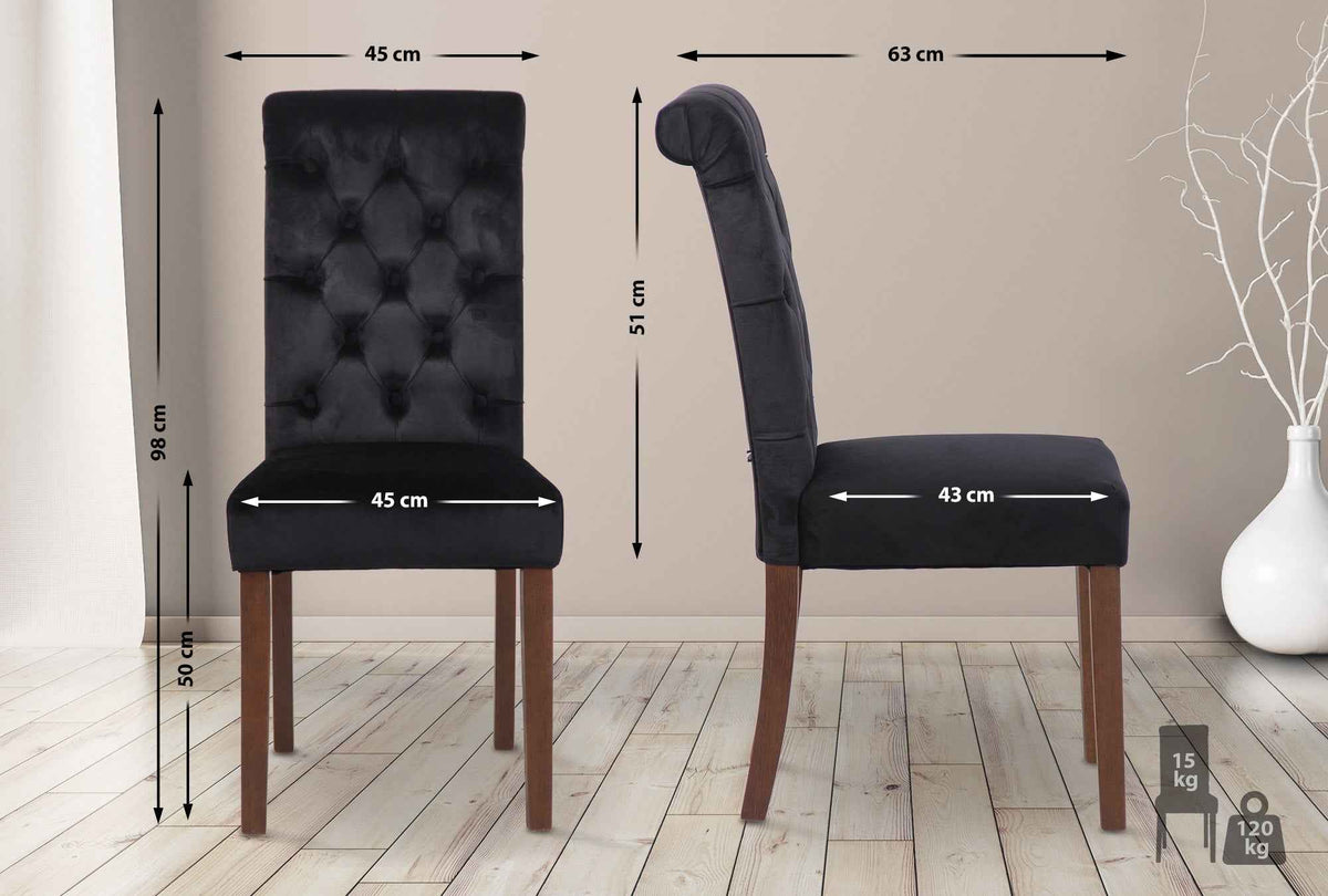 Set van 2 Lisburn eetkamerstoelen zwart,Fluweel schwarz