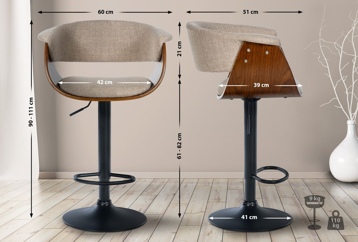 Set van 2 barkrukken Vestal walnoot/creme,Stof walnuss/creme