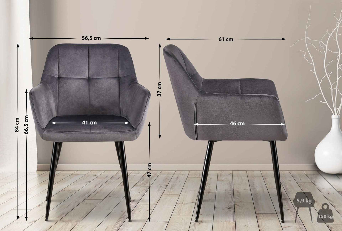 Eetkamerstoel Emia Fluweel,grijs grau
