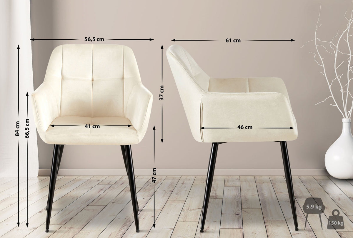 Eetkamerstoel Emia Fluweel,creme creme