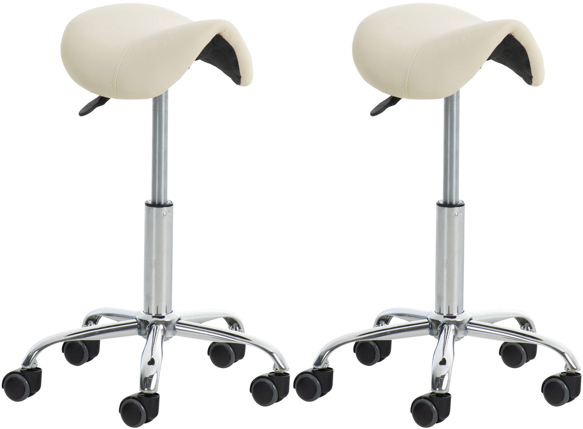 Set van 2 werkkrukken Reno kunstleer creme creme